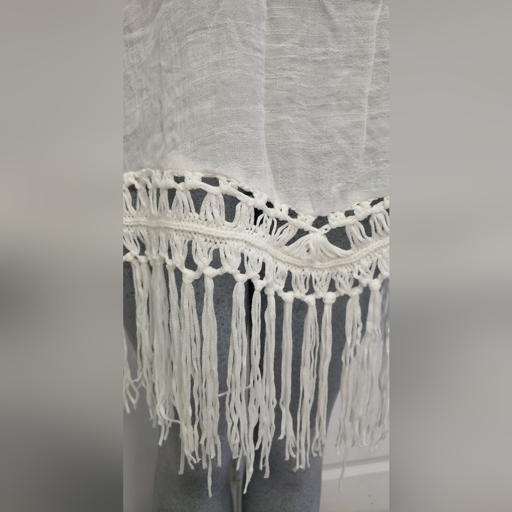 NWOT Boho Crochet Fringe Hem Cover Up Dress White large - Picture 6 of 12